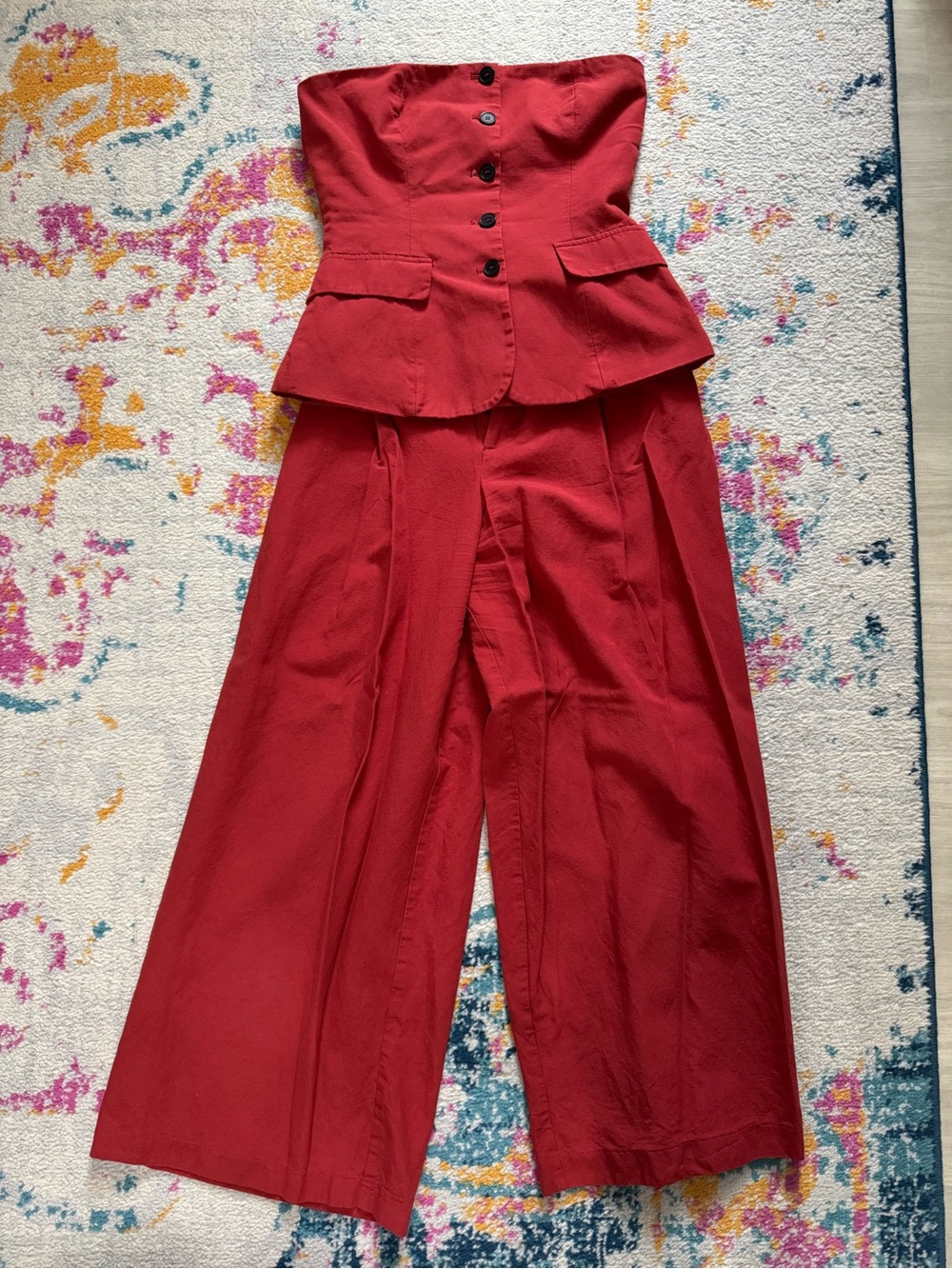 Zara Red Strapless Peplum Top with Wide-Leg Pants